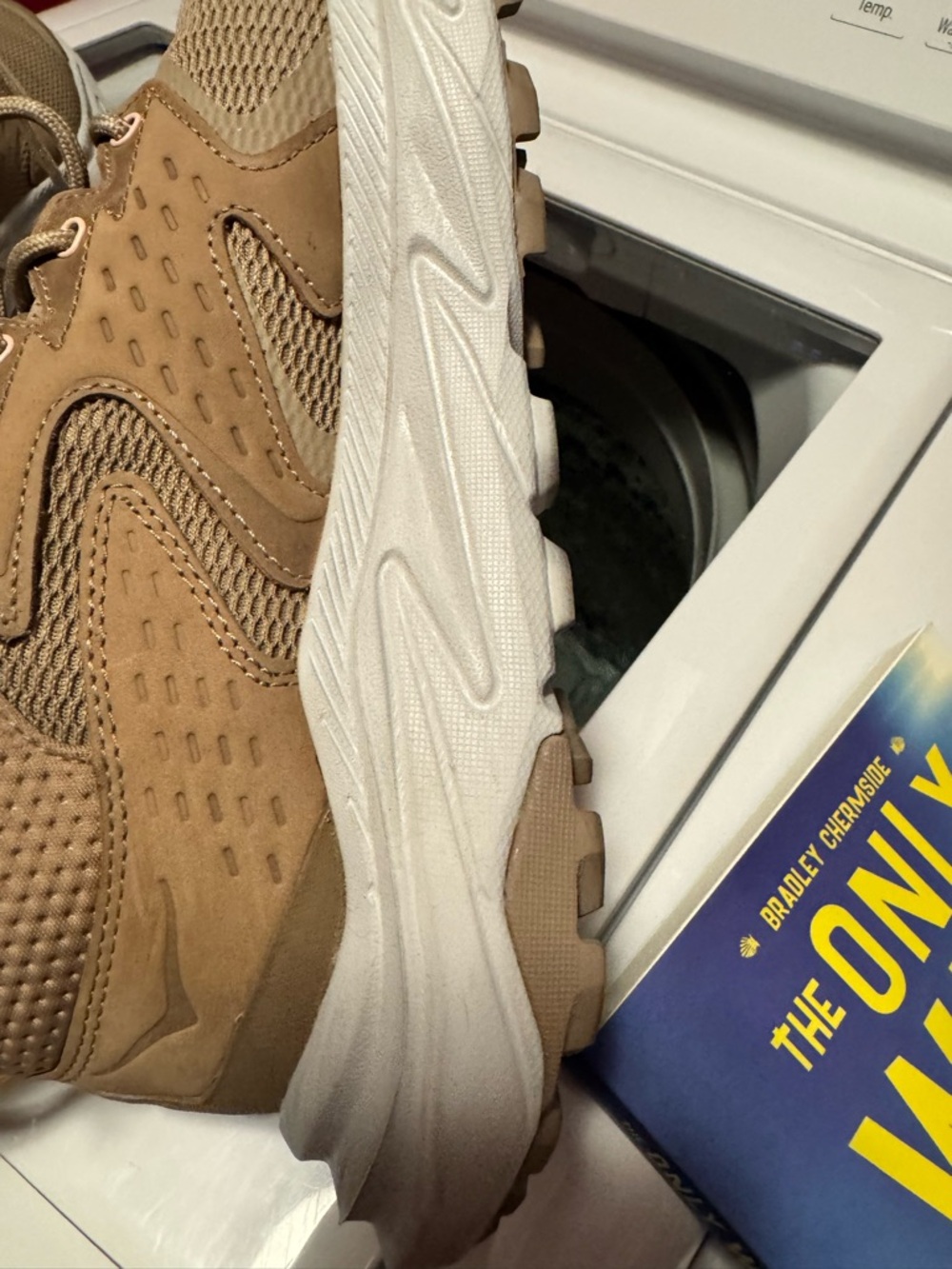 Hoka Beige Tan Athletic Trail Shoe with White Sole - Picture 10 of 10